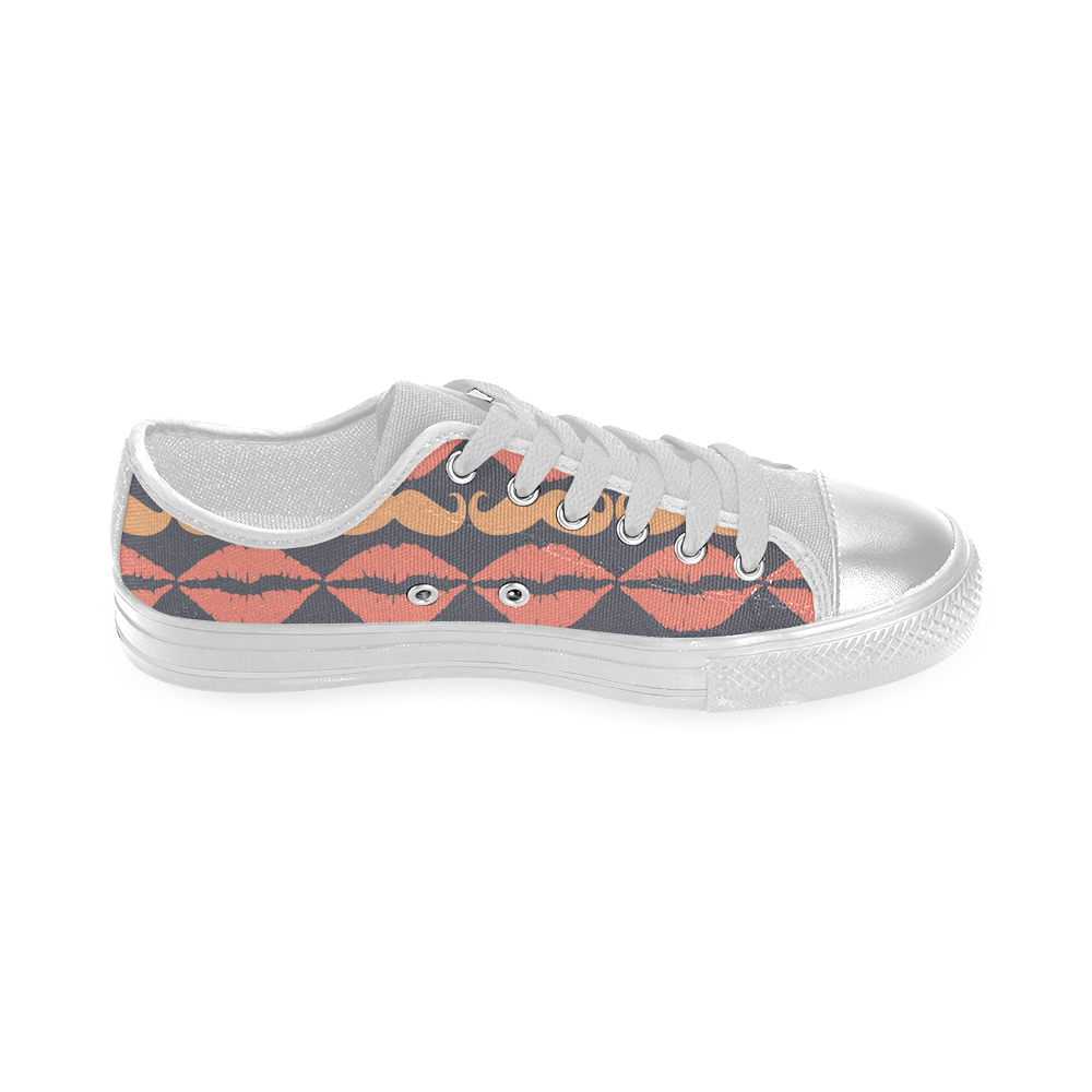 Orange Charcoal Hipster Mustache and Lips Women's Classic Canvas Shoes (Model 018)