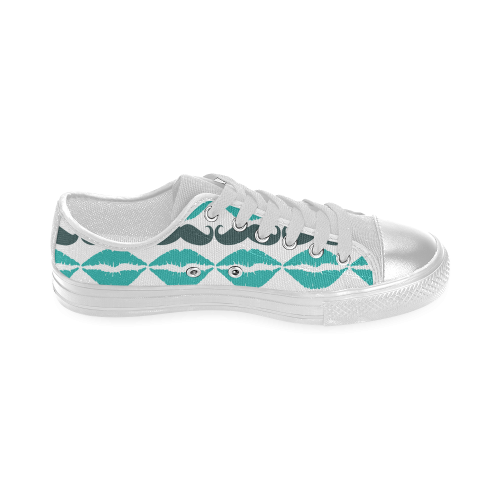 Teal Hipster Mustache and Lips Women's Classic Canvas Shoes (Model 018)