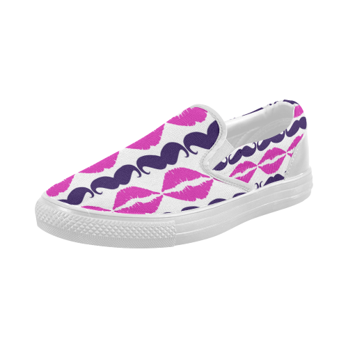 Hot Pink Hipster Mustache and Lips Women's Slip-on Canvas Shoes (Model 019)