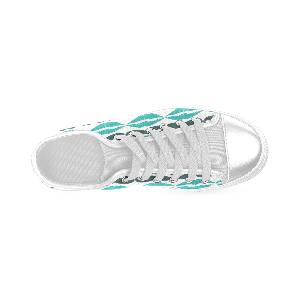 Teal Hipster Mustache and Lips Women's Classic Canvas Shoes (Model 018)
