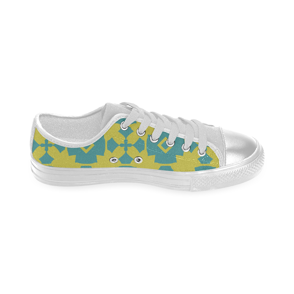 Yellow Teal Geometric Tile Pattern Women's Classic Canvas Shoes (Model 018)