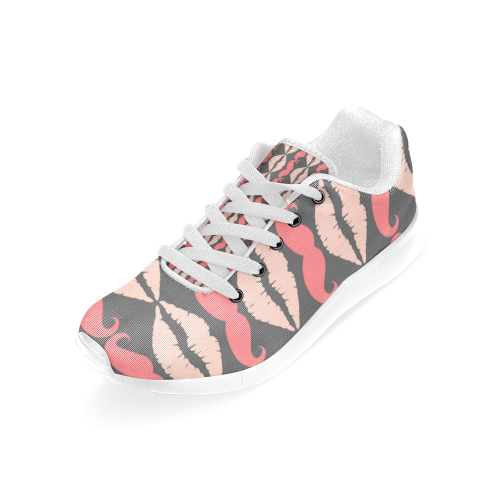 Pink Gray Hipster Mustache and Lips Women’s Running Shoes (Model 020)
