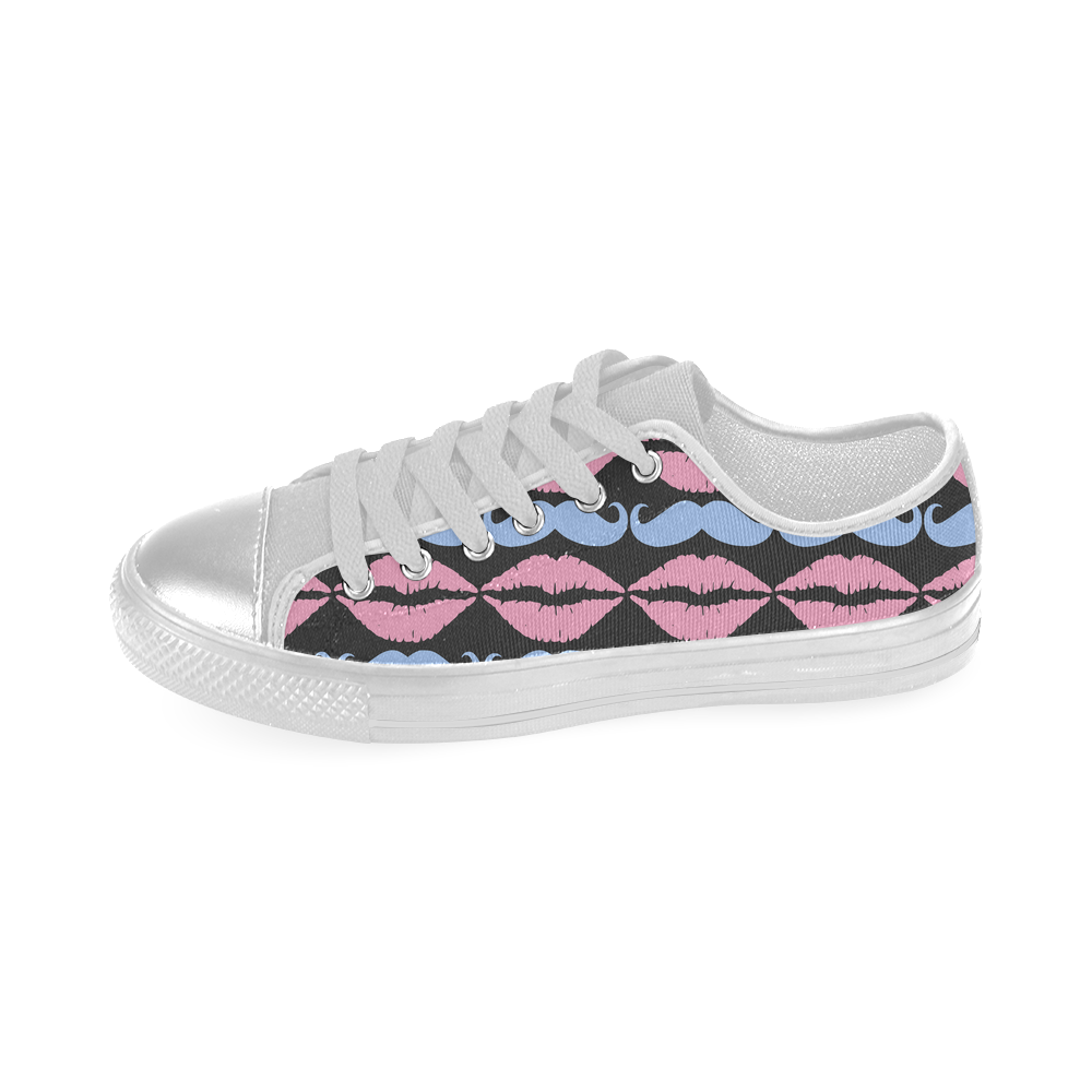 Girly Pink Hipster Mustache and Lips Women's Classic Canvas Shoes (Model 018)