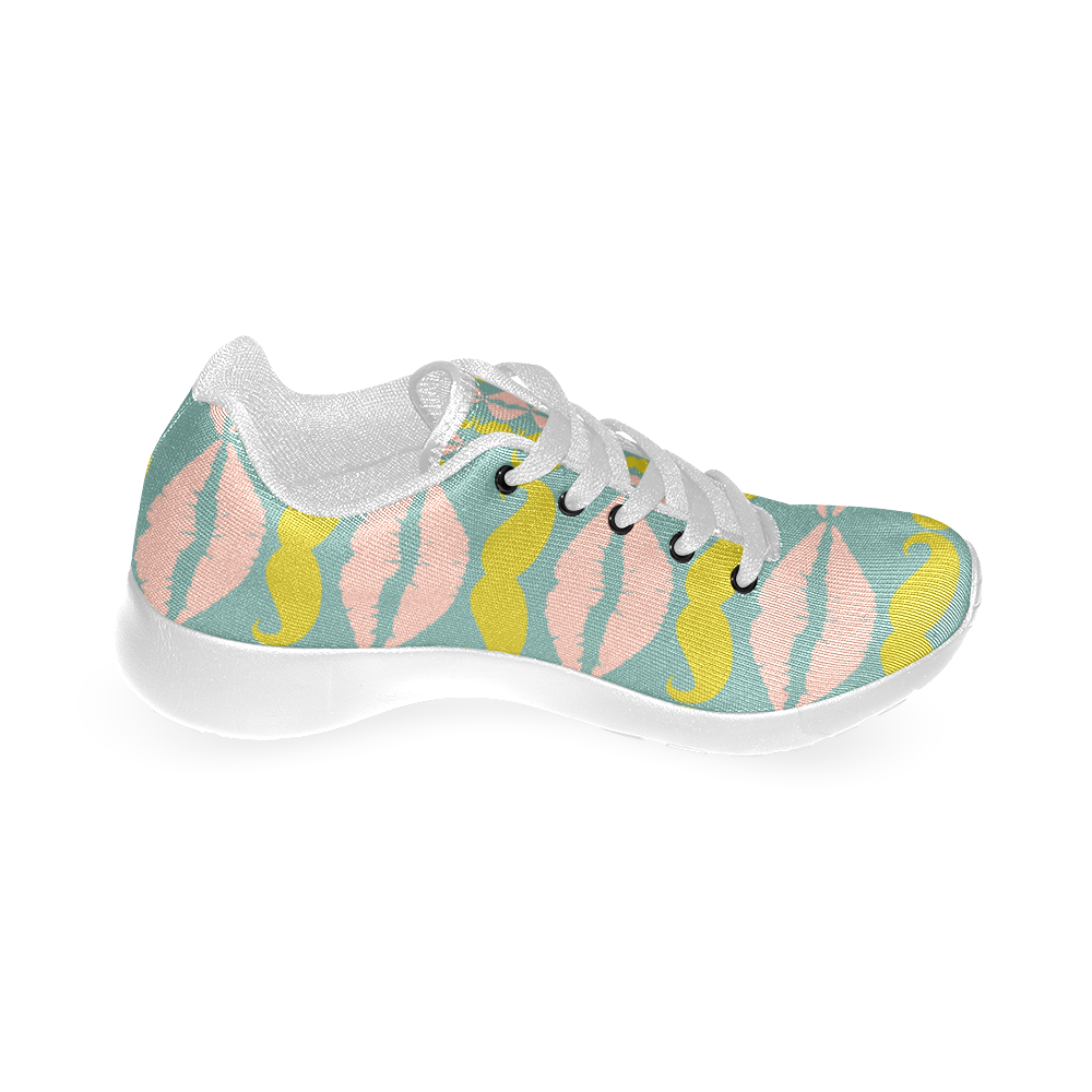 Mint Hipster Mustache and Lips Women’s Running Shoes (Model 020)