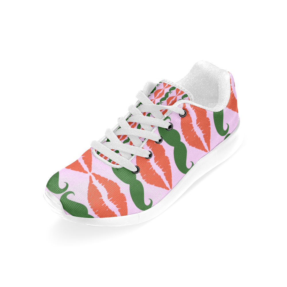 Red and Green Hipster Mustache and Lips Women’s Running Shoes (Model 020)