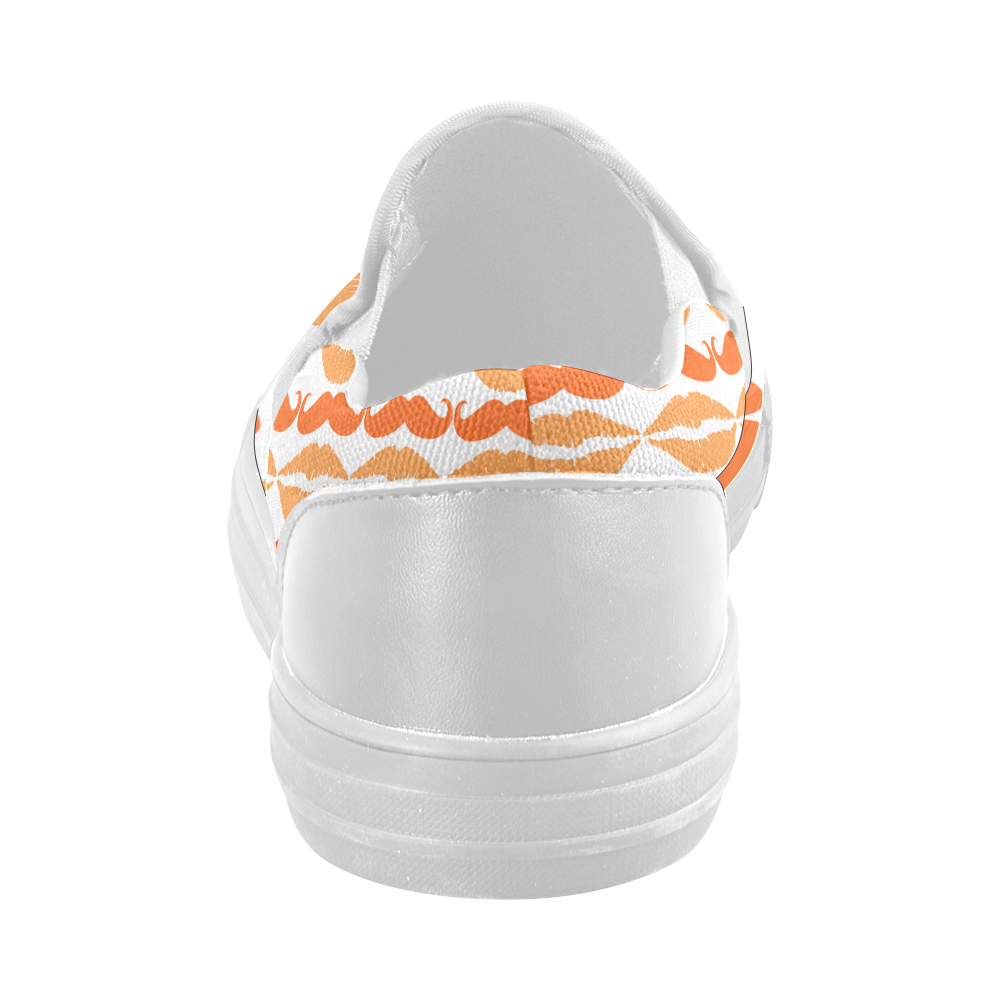 Orange Hipster Mustache and Lips Women's Slip-on Canvas Shoes (Model 019)