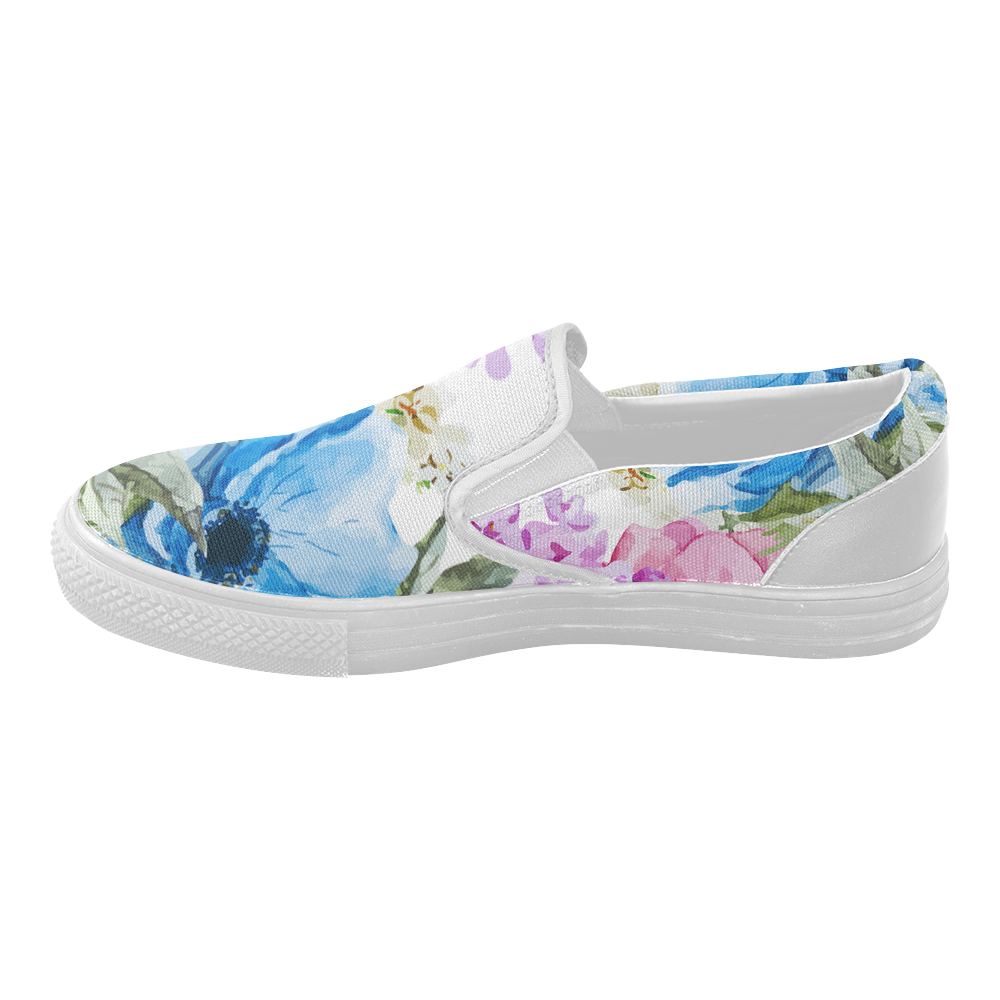 Watercolor Floral Pattern Women's Slip-on Canvas Shoes (Model 019)