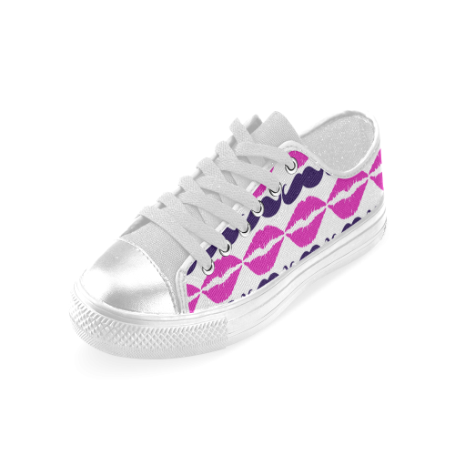 Hot Pink Hipster Mustache and Lips Women's Classic Canvas Shoes (Model 018)