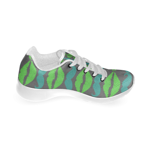 Green Hipster Mustache and Lips Women’s Running Shoes (Model 020)