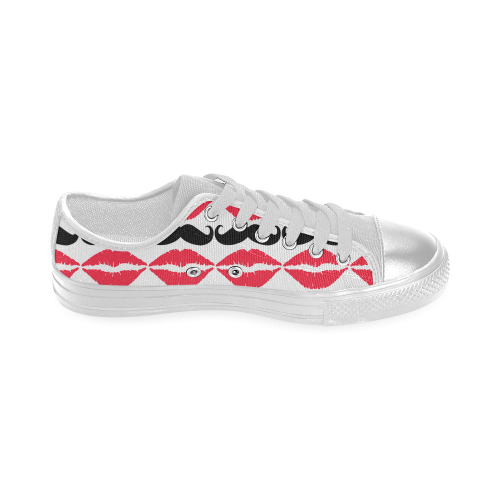 Red and Black Hipster Mustache and Lips Women's Classic Canvas Shoes (Model 018)