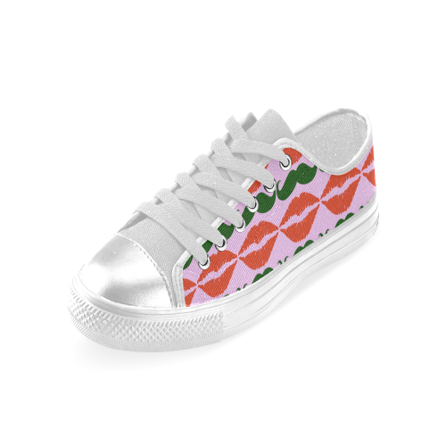 Red and Green Hipster Mustache and Lips Women's Classic Canvas Shoes (Model 018)