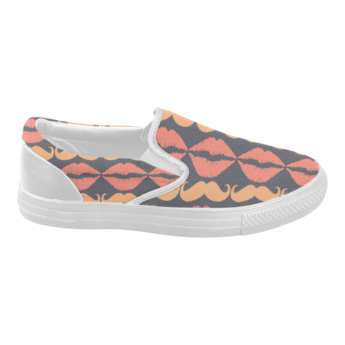 Orange Charcoal Hipster Mustache and Lips Women's Slip-on Canvas Shoes (Model 019)