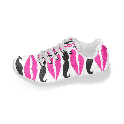 Pink and Black Hipster Mustache and Lips Women’s Running Shoes (Model 020)