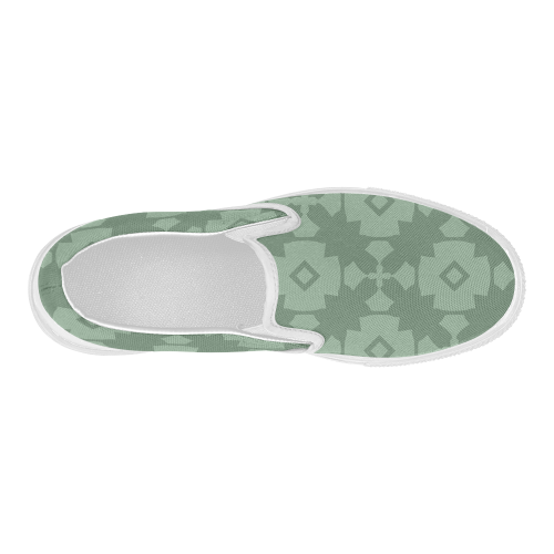 Green Geometric Tile Pattern Women's Slip-on Canvas Shoes (Model 019)