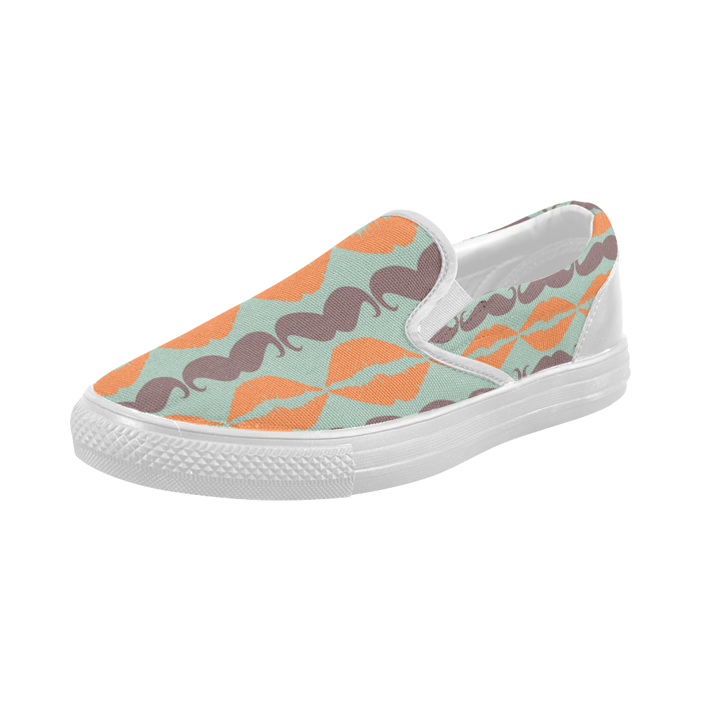 Colorful Hipster Mustache and Lips Women's Slip-on Canvas Shoes (Model 019)