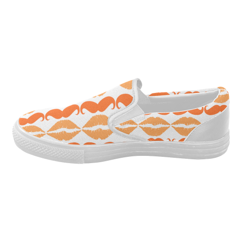 Orange Hipster Mustache and Lips Women's Slip-on Canvas Shoes (Model 019)