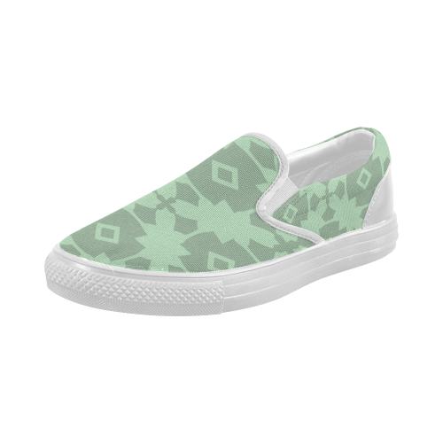 Mint Green Geometric Tile Pattern Women's Slip-on Canvas Shoes (Model 019)