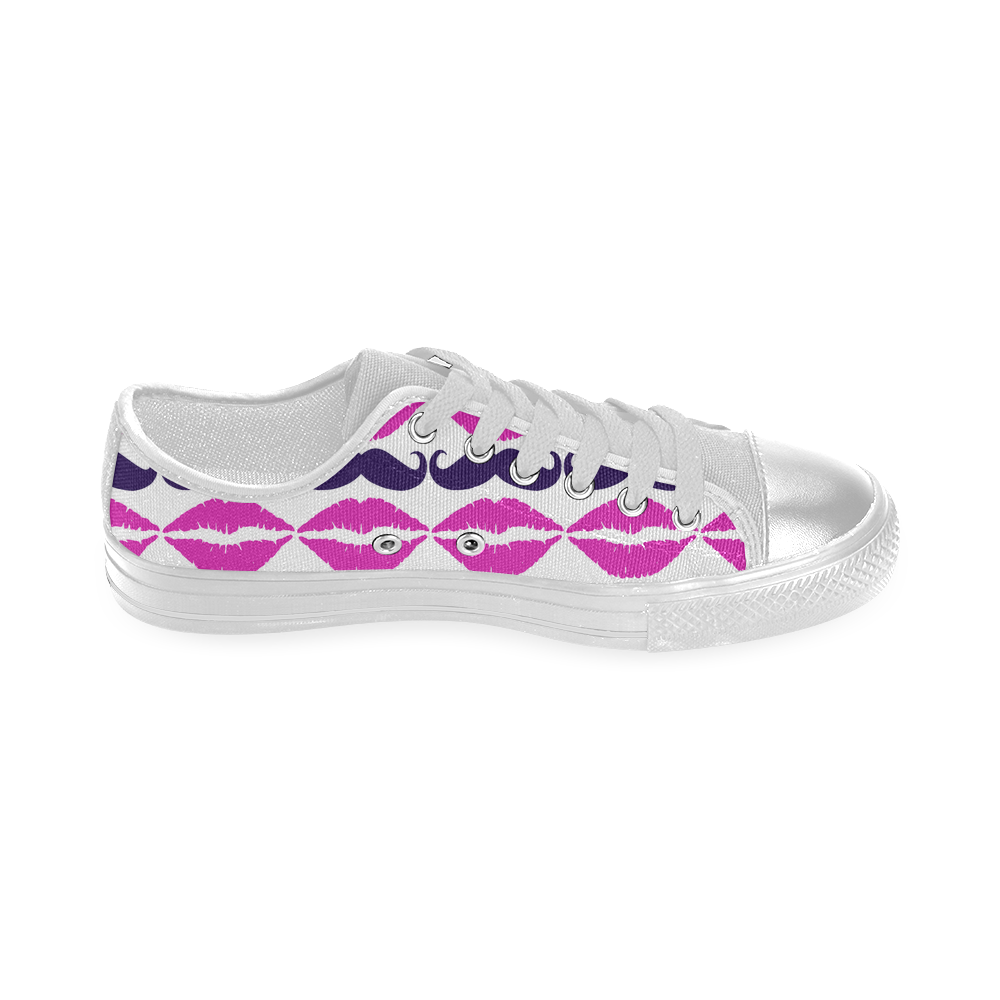 Hot Pink Hipster Mustache and Lips Women's Classic Canvas Shoes (Model 018)