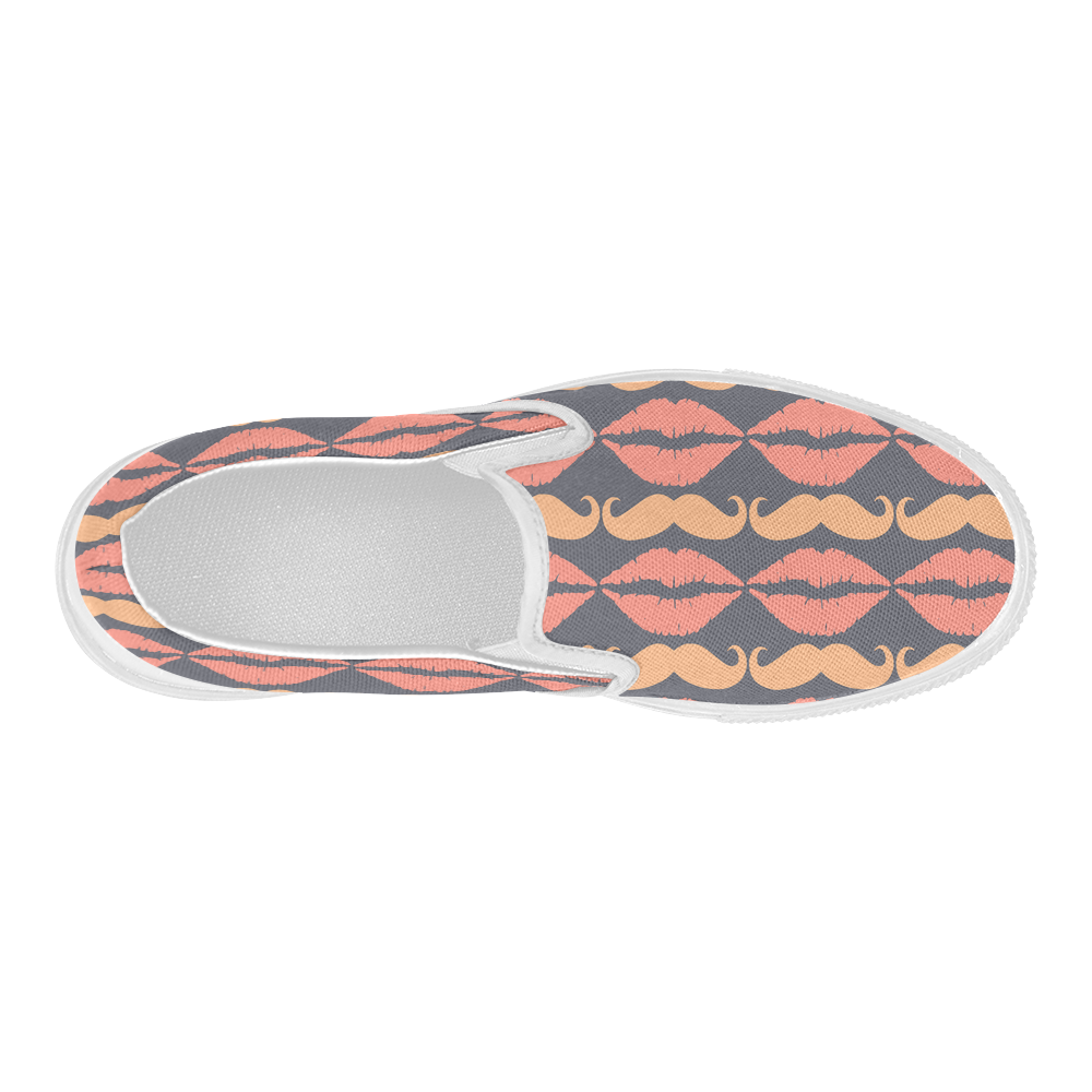 Orange Charcoal Hipster Mustache and Lips Women's Slip-on Canvas Shoes (Model 019)