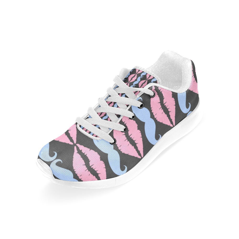 Girly Pink Hipster Mustache and Lips Women’s Running Shoes (Model 020)