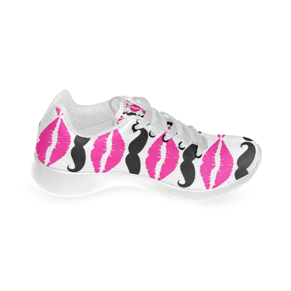 Pink and Black Hipster Mustache and Lips Women’s Running Shoes (Model 020)