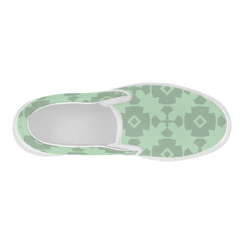 Mint Green Geometric Tile Pattern Women's Slip-on Canvas Shoes (Model 019)