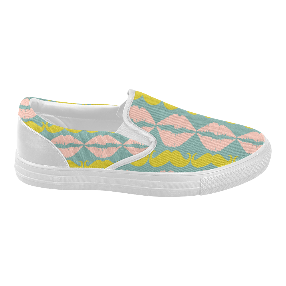 Mint Hipster Mustache and Lips Women's Slip-on Canvas Shoes (Model 019)