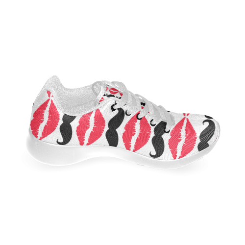 Red and Black Hipster Mustache and Lips Women’s Running Shoes (Model 020)
