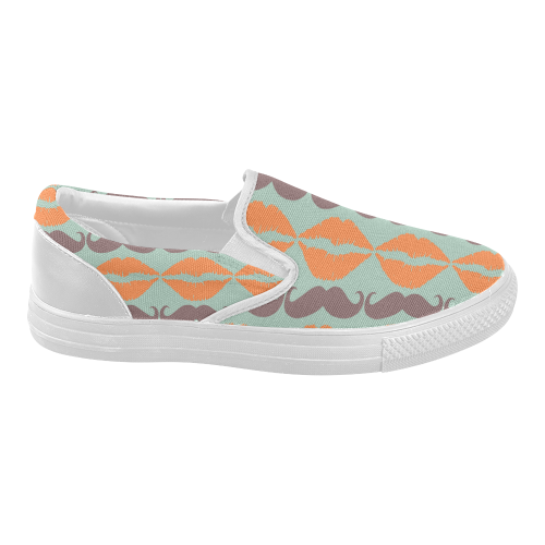 Colorful Hipster Mustache and Lips Women's Slip-on Canvas Shoes (Model 019)