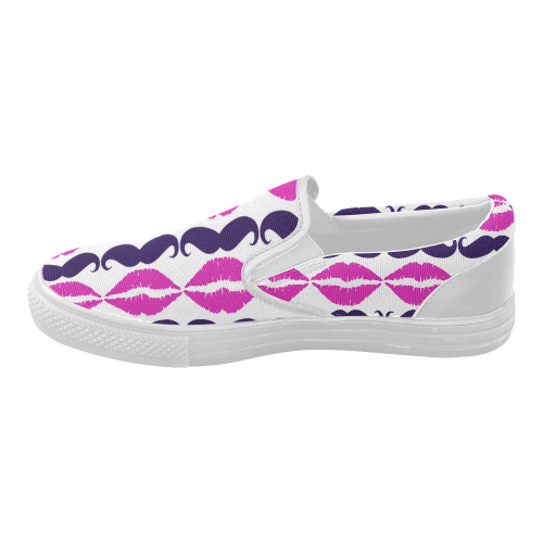 Hot Pink Hipster Mustache and Lips Women's Slip-on Canvas Shoes (Model 019)