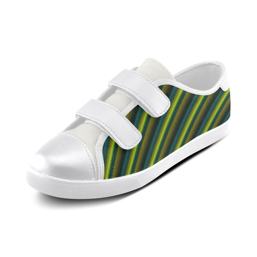 Glossy Green Gradient Stripes Velcro Canvas Kid's Shoes (Model 008)