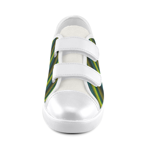 Glossy Green Gradient Stripes Velcro Canvas Kid's Shoes (Model 008)