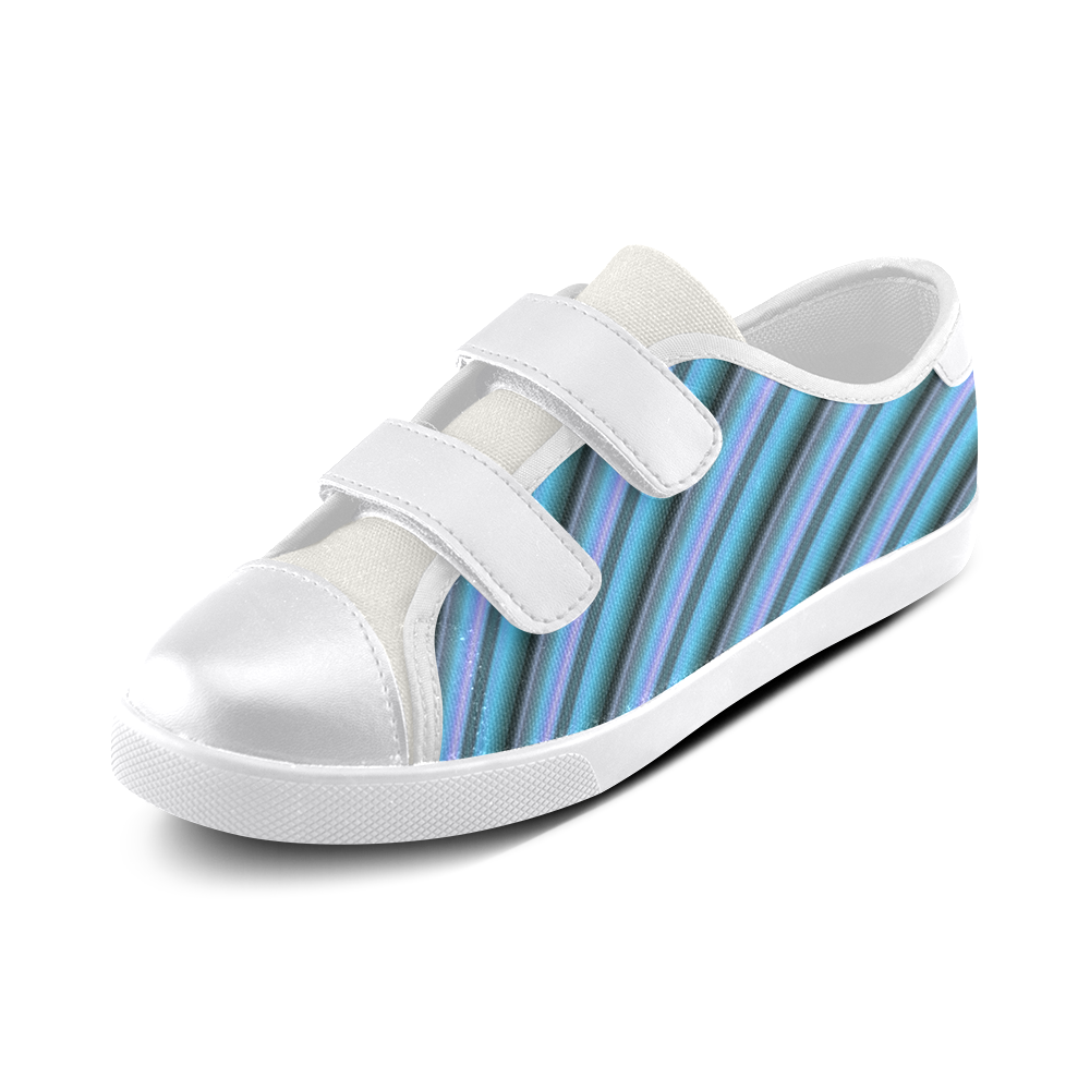 Glossy Blue Gradient Stripes Velcro Canvas Kid's Shoes (Model 008)