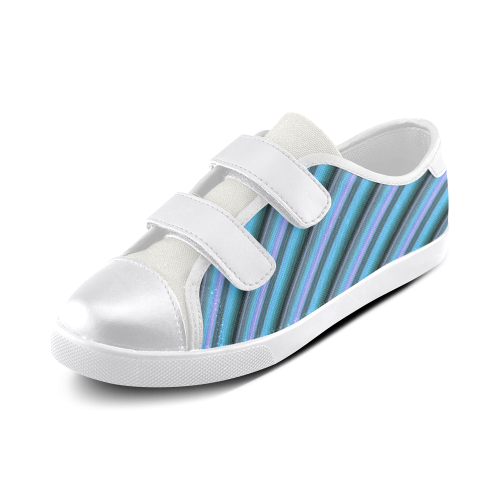 Glossy Blue Gradient Stripes Velcro Canvas Kid's Shoes (Model 008)