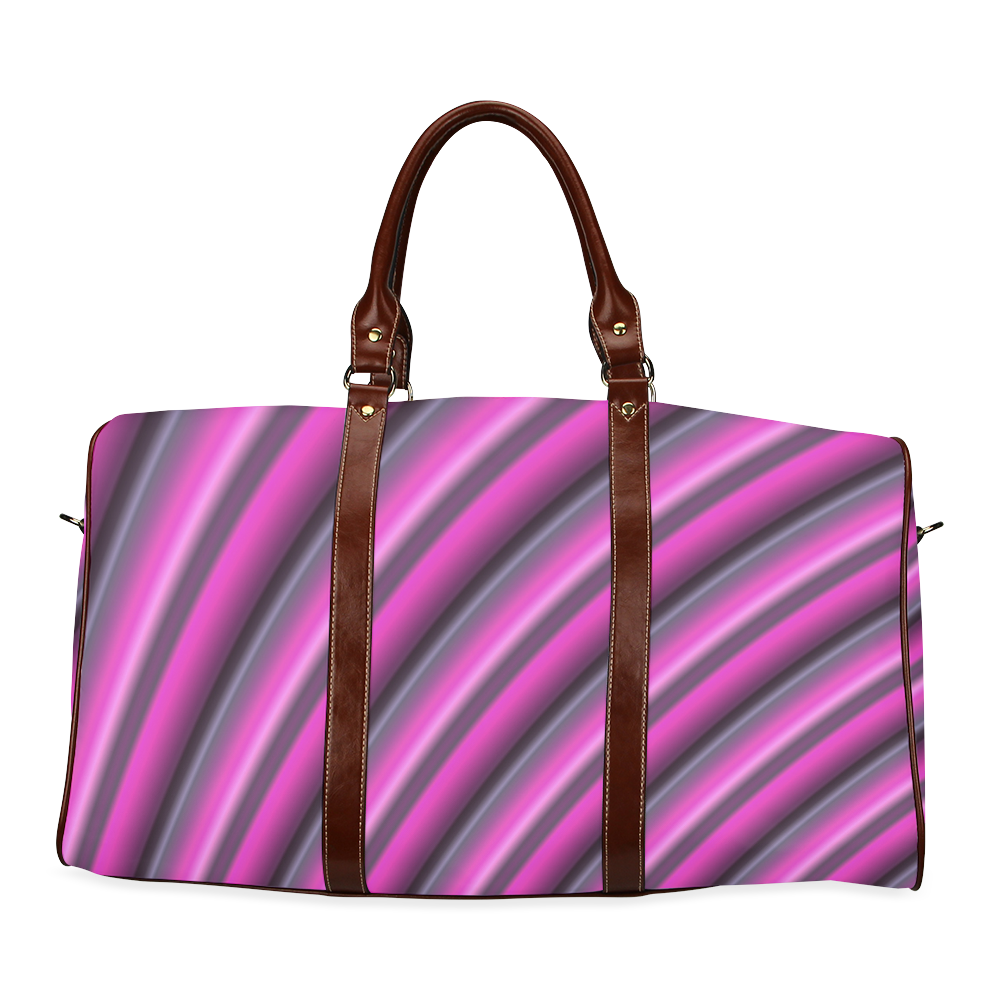 Glossy Pink Gradient Stripes Waterproof Travel Bag/Large (Model 1639)