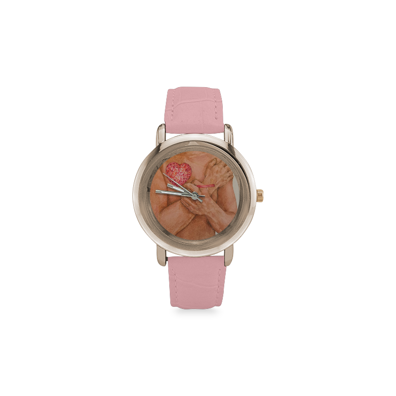 Embrace Love Drawing Women's Rose Gold Leather Strap Watch(Model 201)