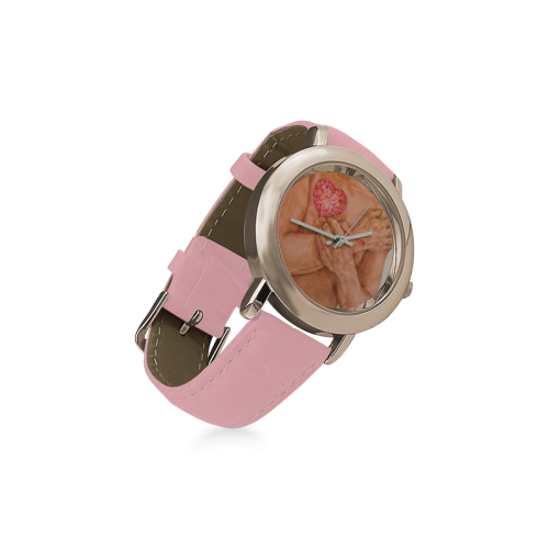 Embrace Love Drawing Women's Rose Gold Leather Strap Watch(Model 201)