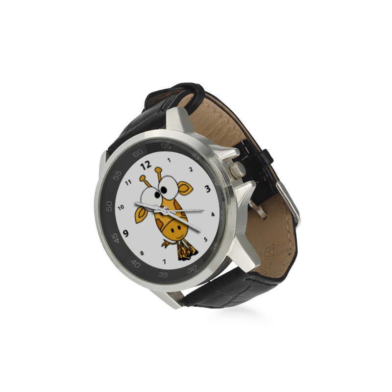 Funky Giraffe Art Unisex Stainless Steel Leather Strap Watch(Model 202)