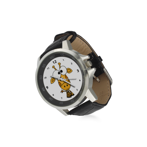 Funky Giraffe Art Unisex Stainless Steel Leather Strap Watch(Model 202)