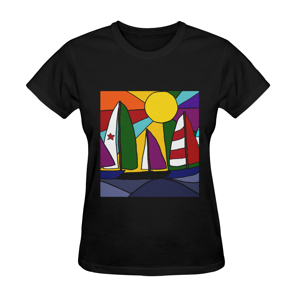 Awesome Sailboats in the Sun Abstract Sunny Women's T-shirt (Model T05)
