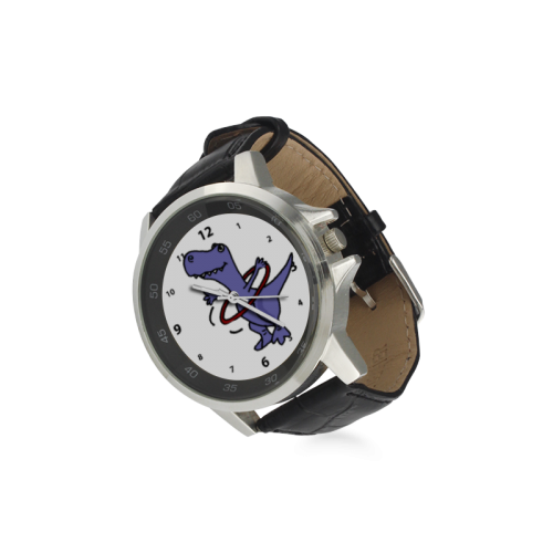 Funny Dinosaur and Hula Hoop Unisex Stainless Steel Leather Strap Watch(Model 202)