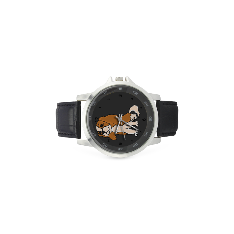 Funny Cavalier King Charles Spaniel Art Unisex Stainless Steel Leather Strap Watch(Model 202)