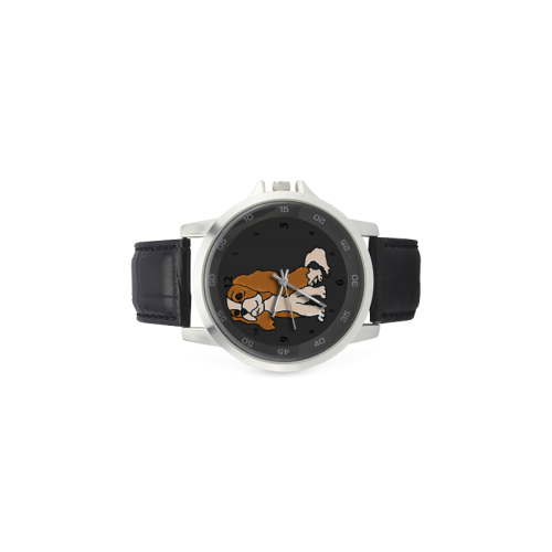 Funny Cavalier King Charles Spaniel Art Unisex Stainless Steel Leather Strap Watch(Model 202)