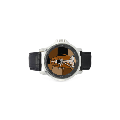 Funny Basset Hound Dog Abstract Art Unisex Stainless Steel Leather Strap Watch(Model 202)