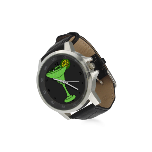 Funny Alligator in Martini Glass Unisex Stainless Steel Leather Strap Watch(Model 202)