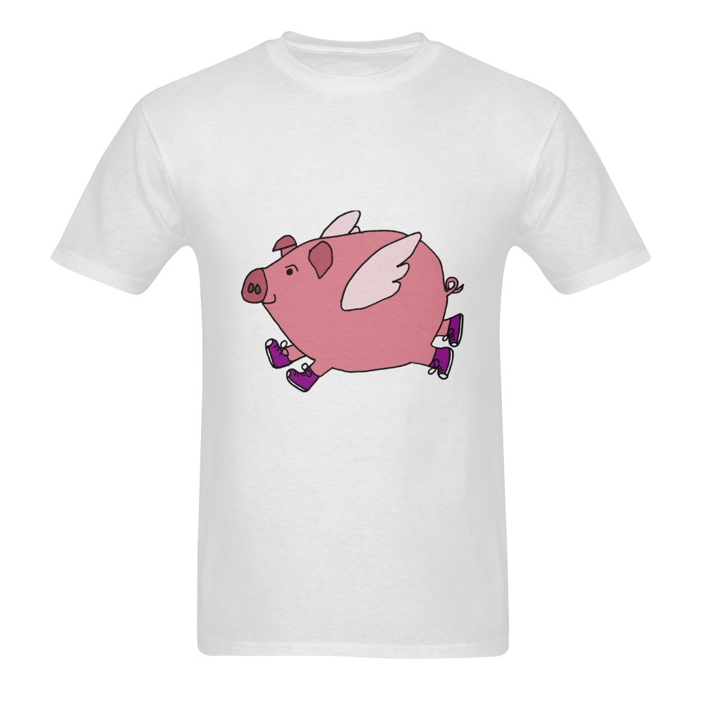 Funny Flying Pig in Purple Sneakers Original Sunny Men's T- shirt (Model T06)