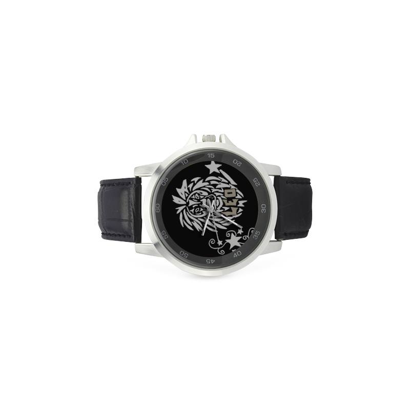 Zodiac Leo Lion Art Unisex Stainless Steel Leather Strap Watch(Model 202)