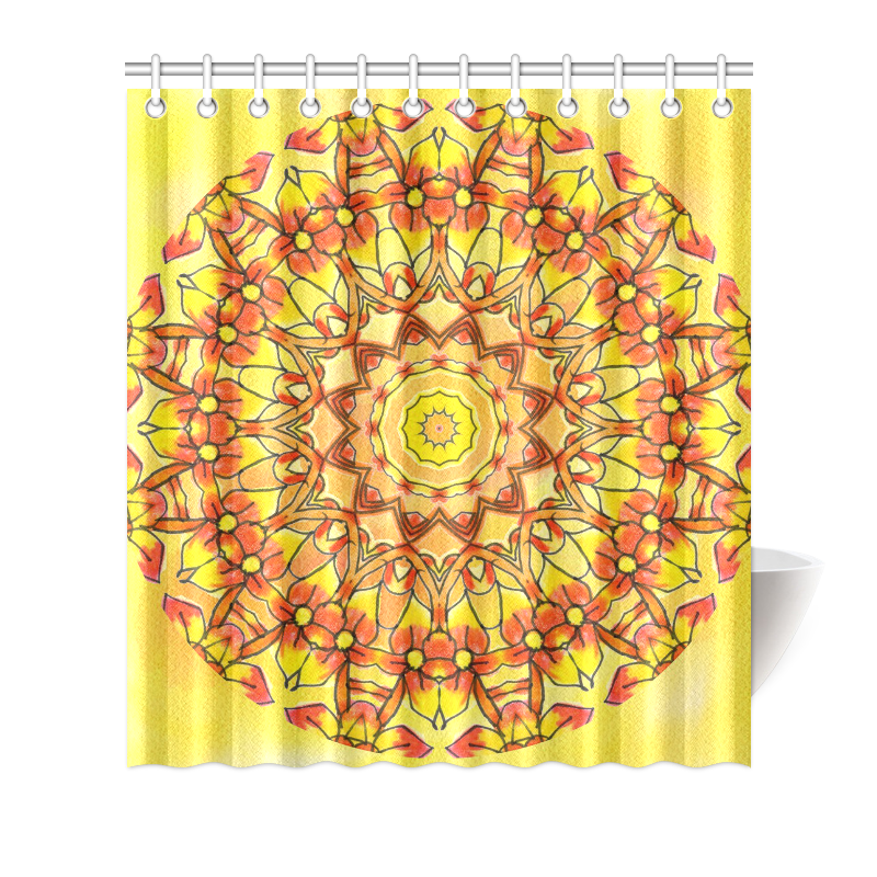 Orange Sunflower Mandala Shower Curtain 66"x72"