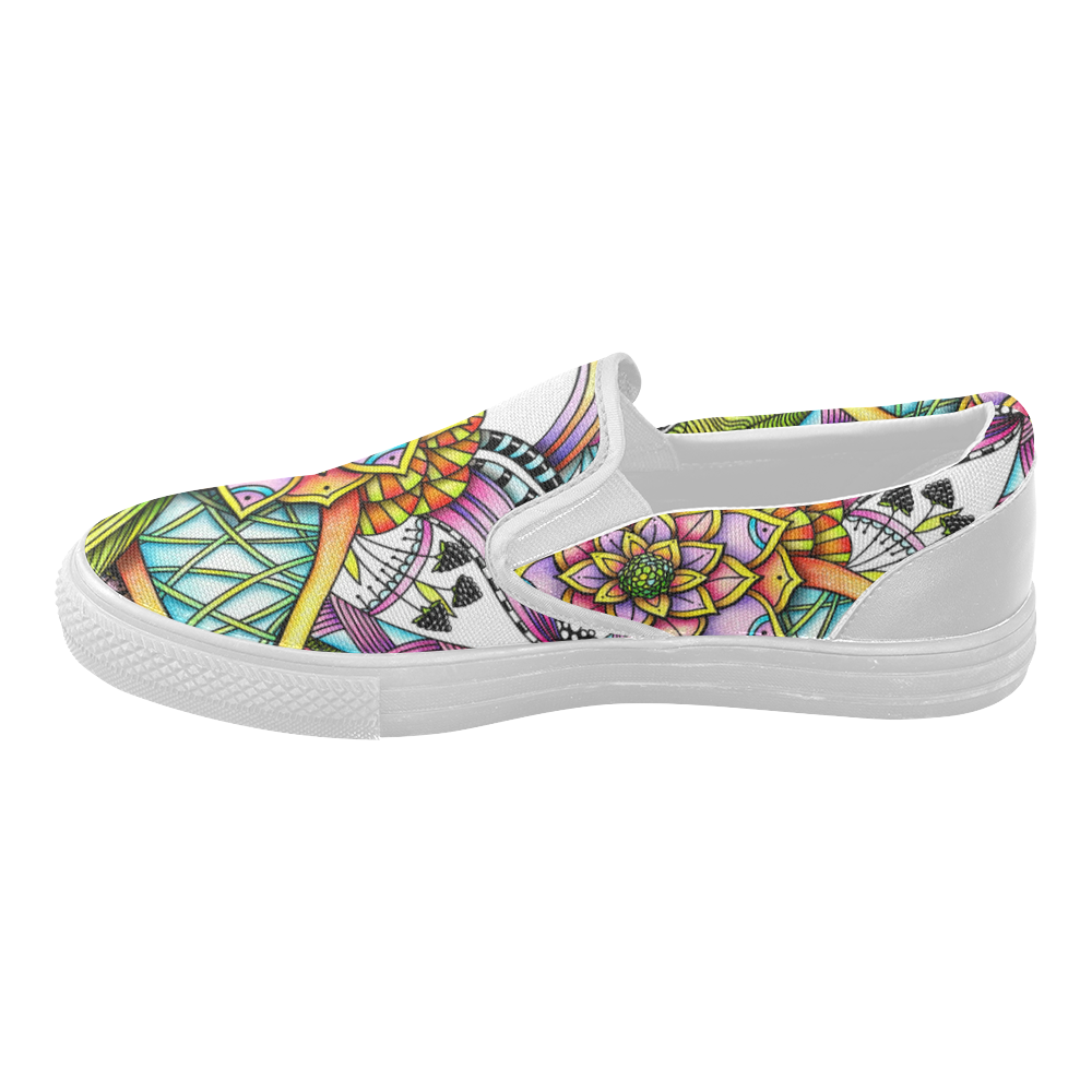 Abstract floral drawing with patterns Women's Slip-on Canvas Shoes (Model 019)