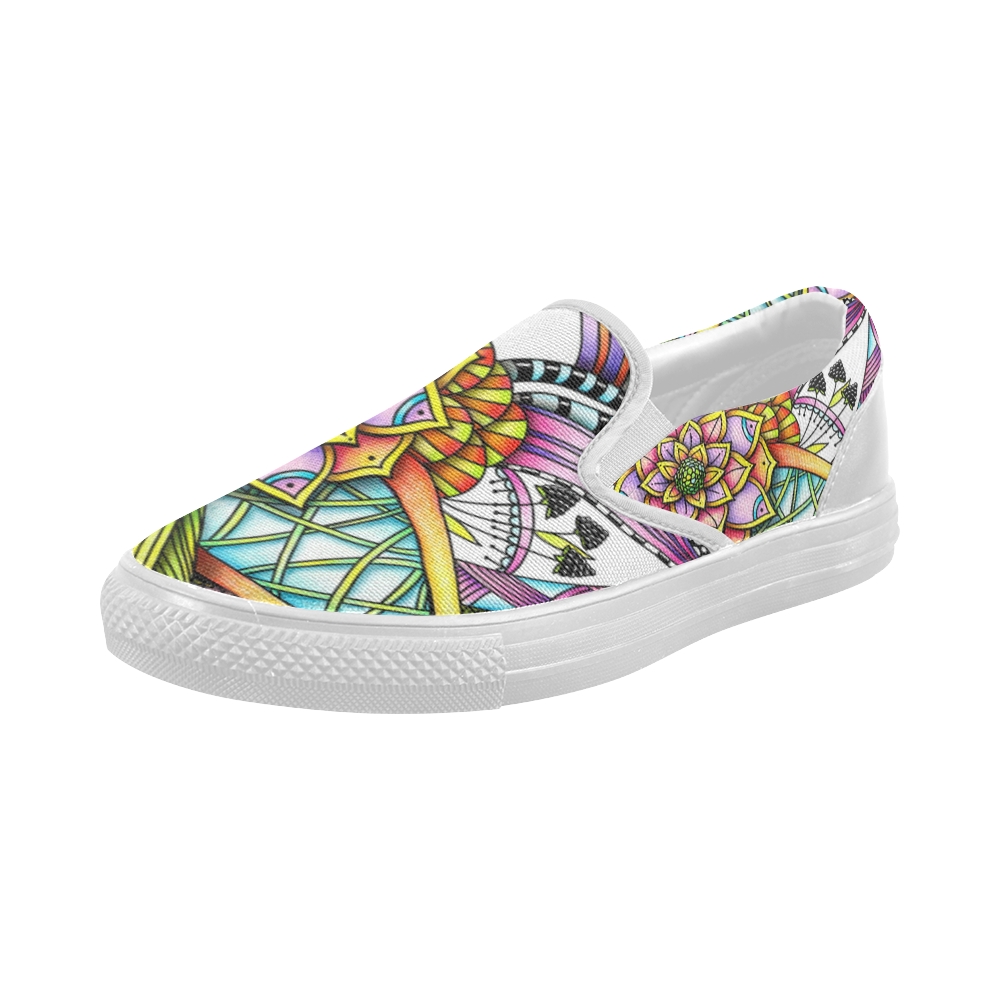 Abstract floral drawing with patterns Women's Slip-on Canvas Shoes (Model 019)